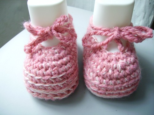 chaussons, crochet, rose, naissance, 