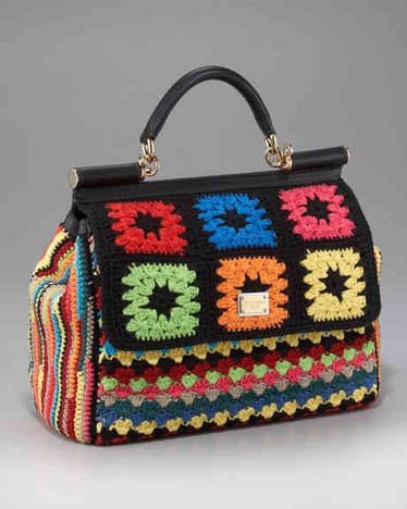 sac, handbag, granny, square, carre, crochet, multicolore, dolce, gabbana, emaus, 