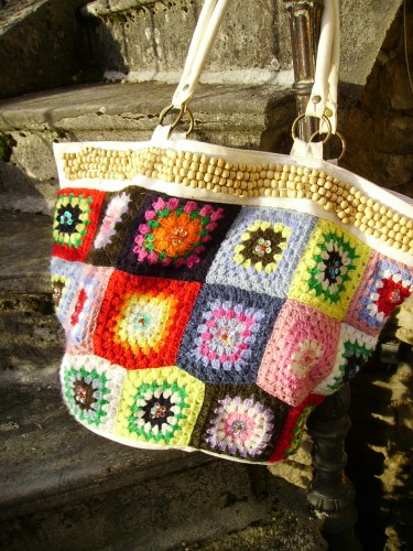sac, handbag, granny, square, carre, crochet, multicolore, dolce, gabbana, emaus,